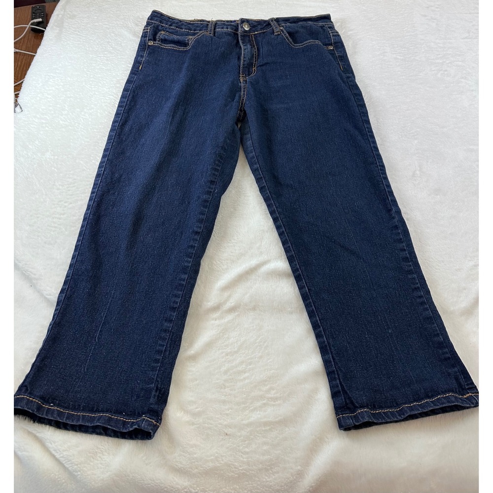 Miste Womens Dark Wash Embroidered Straight Leg Stretch Denim Jeans Size 10